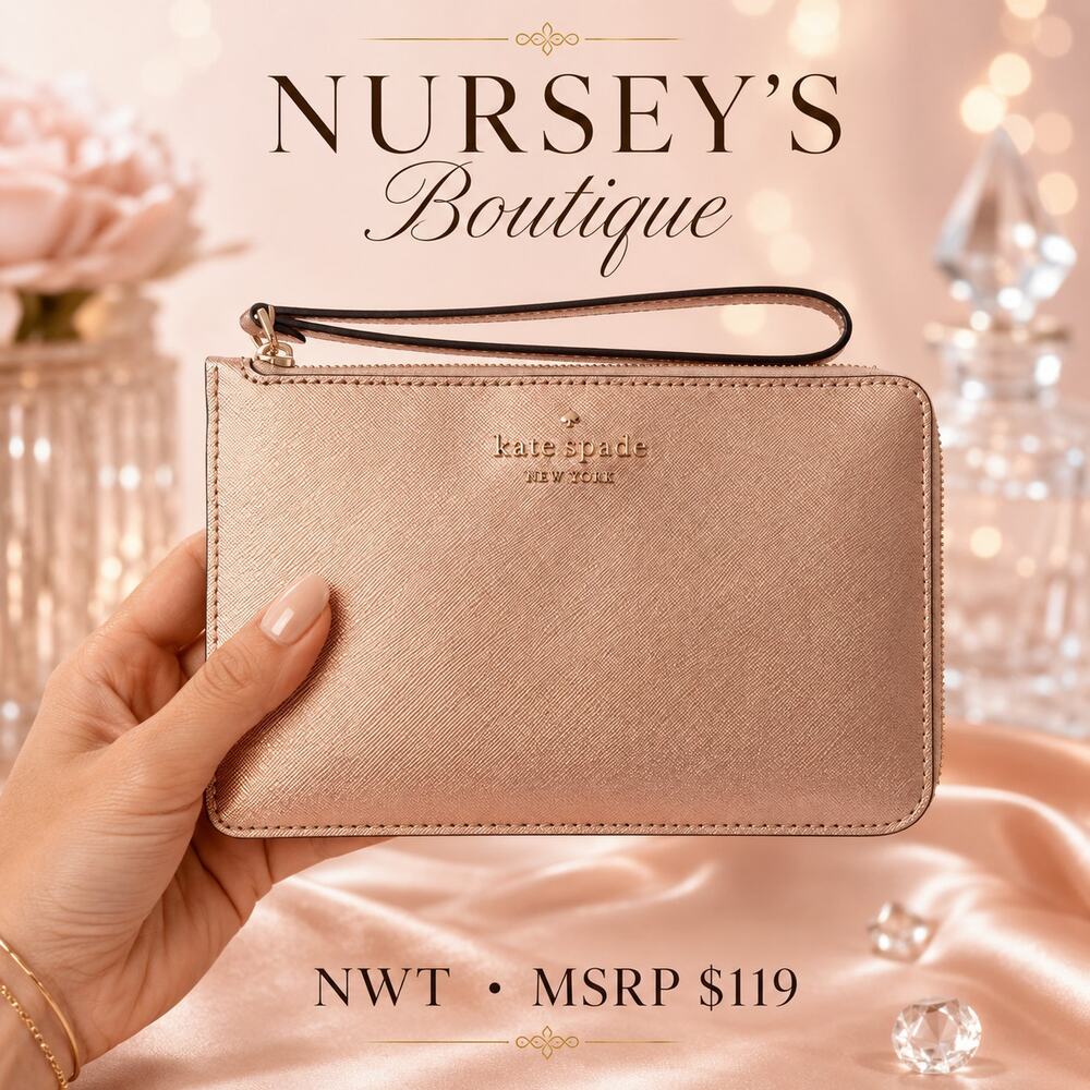 Kate Spade Staci Rose Gold Medium L-Zip Wristlet WLR00134 NWT